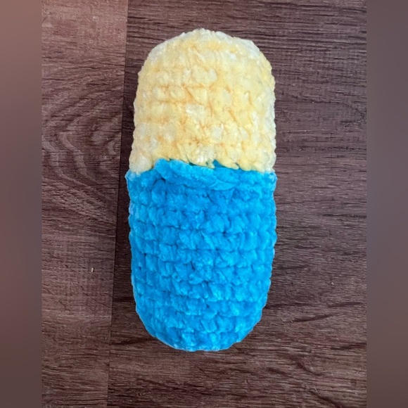 Hand Crafted Crochet Chill Pill Yellow Blue Plush Super Soft Emotional Support - Picture 3 of 13
